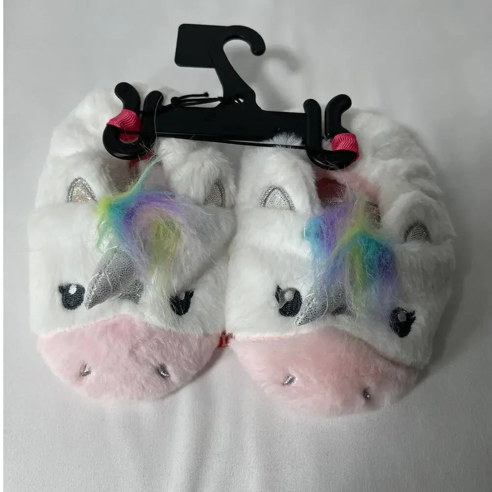 Wondernation Unicorn Indoor Slipper Plush Cozy White Pink Girls Size 4 NEW